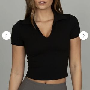 Elegant gold hinge collar Black V-Neck Crop Top